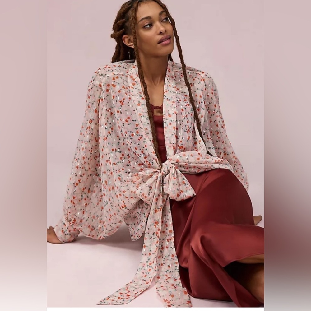 Anthropologie Pilcro floral tie front kimono